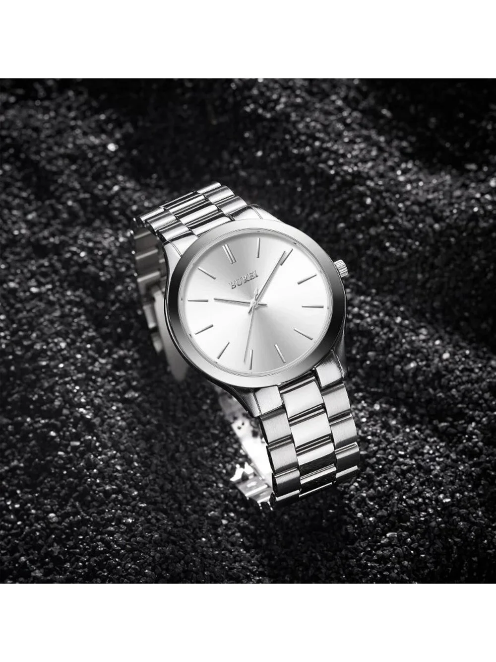 Men's All Silver Analog Quartz Stainless Steel Waterproof Round Luxury Watch
